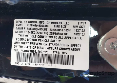 2018 Honda Cr-V Touring z USA, uszkodzony, nr VIN 7FARW1H96JE007525